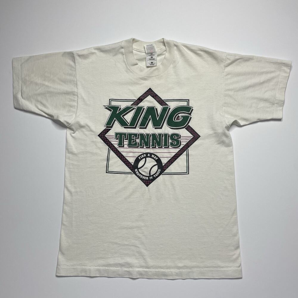 Vintage Tennis Shirt Men’s L Graphic King Tennis White Single Stitch 90s